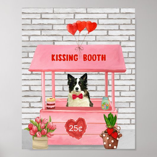 Border Collie Dog Valentine's Day Kissing Booth ポスター (正面)