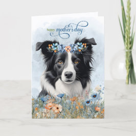 Border Collie Dog Wildflowers Mother's Day シーズンカード