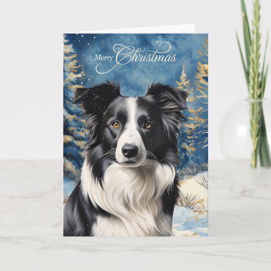 Border Collie Dog Woodland Forest Christmas シーズンカード (正面)
