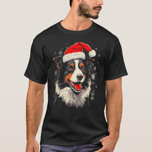 Border Collie Dog Xmas Tシャツ (正面)