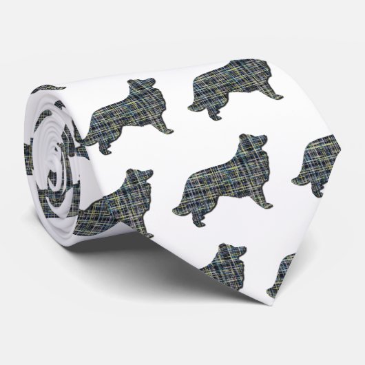 Border Collie Dog Yellow & Black Grid Line White ネクタイ (ロール)