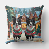 Border Collie Dogs Christmas Snow Holiday クッション (裏面)