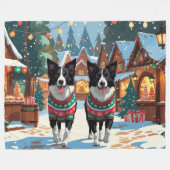 Border Collie Dogs Christmas Snow Holiday フリースブランケット (正面(横))