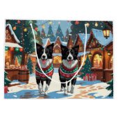 Border Collie Dogs Christmas Snow Holiday ラージペーパーバッグ (裏面)