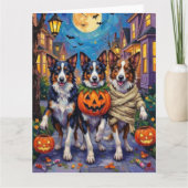 Border Collie Dogs Trick-or-Treating in Halloween カード (正面)