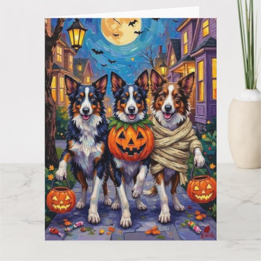 Border Collie Dogs Trick-or-Treating in Halloween  カード (正面)
