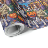 Border Collie Dogs Trick-or-Treating in Halloween  ラッピングペーパー (ロールコーナー)