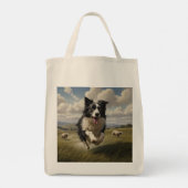 Border Collie Elegant Grocery Tote Bag トートバッグ (裏面)