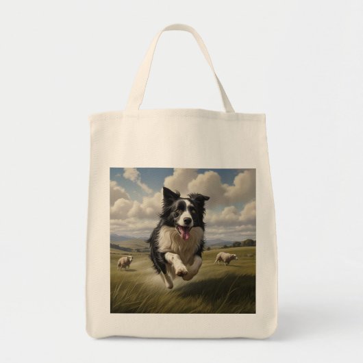 Border Collie Elegant Grocery Tote Bag トートバッグ (正面)