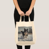 Border Collie Elegant Grocery Tote Bag トートバッグ (正面(商品))