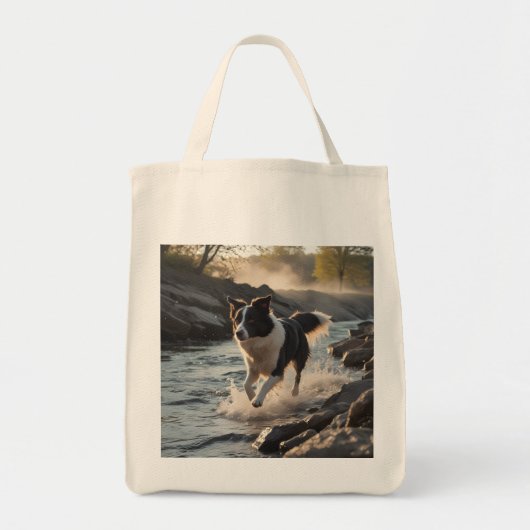 Border Collie Elegant Grocery Tote Bag トートバッグ (正面)