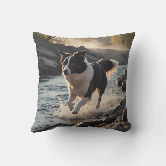 Border Collie Elegant Throw Pillow クッション (裏面)