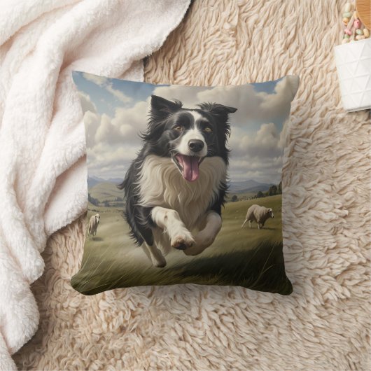 Border Collie Elegant Throw Pillow クッション (ブランケット)