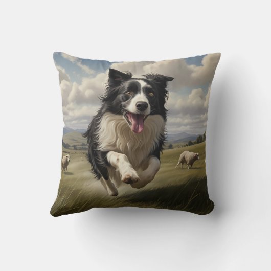 Border Collie Elegant Throw Pillow クッション (裏面)