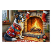 Border Collie Fireplace with Christmas Lights ポスター (正面)