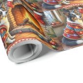 Border Collie Fireplace with Christmas Lights ラッピングペーパー (ロールコーナー)