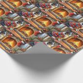 Border Collie Fireplace with Christmas Lights ラッピングペーパー (角)