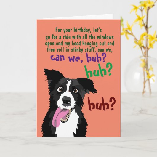 Border Collie Funny Birthday Card for Dog Owner カード (黄色い花)
