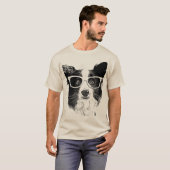 Border Collie glasses hipster Dog Tシャツ (正面フル)