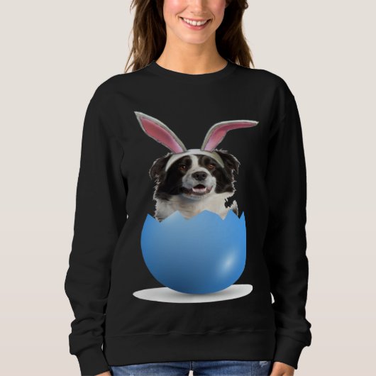 Border Collie Herding Dog Easter Bunny Egg Hunting スウェットシャツ (正面)