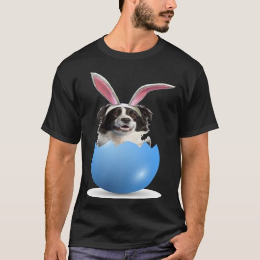 Border Collie Herding Dog Easter Bunny Egg Hunting Tシャツ (正面)