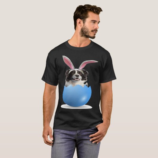 Border Collie Herding Dog Easter Bunny Egg Hunting Tシャツ (正面フル)