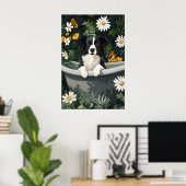 Border Collie In Bathtub Poster, Funny Dog Poster ポスター (ホームオフィス)