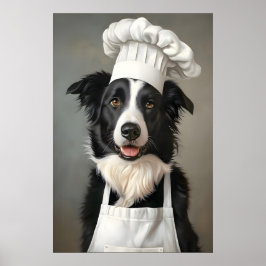 Border Collie In Chefs Hat Poster, Pet Poster ポスター