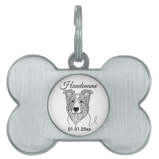 Border Collie Line Art Personalized Tag ペットネームタグ (正面)