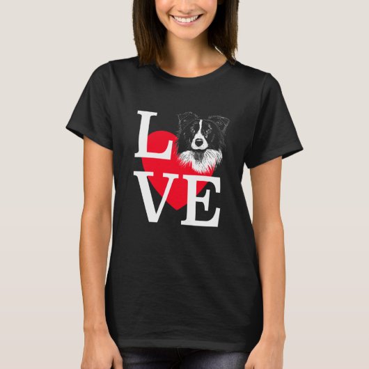 Border Collie Love Cute heart Border Collie Tシャツ (正面)