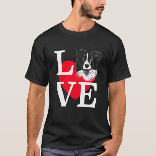 Border Collie Love Cute heart Border Collie Tシャツ (正面)