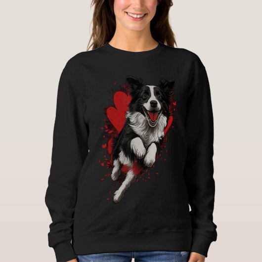 Border Collie Love Heart Valentines Day Border Col スウェットシャツ (正面)