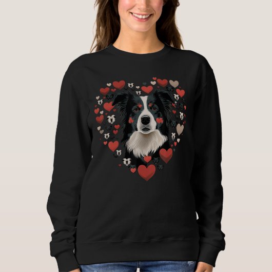Border Collie Love Heart Valentines Day Border Col スウェットシャツ (正面)