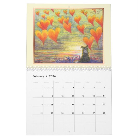 Border Collie Magic wall calendar, picture a month カレンダー (2月 2026)