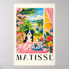 Border Collie Matisse Print Funny Dog & Coffee ポスター
