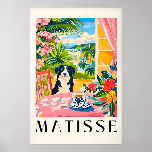Border Collie Matisse Print Funny Dog & Coffee ポスター (正面)