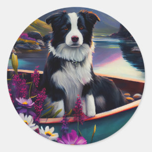 Border Collie on a Paddle: A Scenic Adventure ラウンドシール