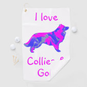 Border Collie Pink Dog Silhouette Monogram ゴルフタオル (インサイチュ)