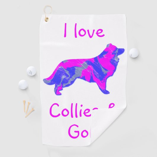 Border Collie Pink Dog Silhouette Monogram ゴルフタオル (インサイチュ)