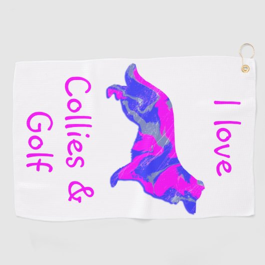 Border Collie Pink Dog Silhouette Monogram ゴルフタオル (横)