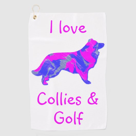 Border Collie Pink Dog Silhouette Monogram ゴルフタオル (正面)