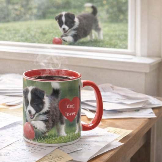  Border Collie Puppy with Red Ball Coffee  マグカップ