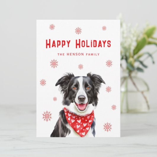Border Collie Red Heart Bandana Christmas シーズンカード (スタンド正面)