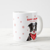 Border Collie Red Heart Bandana Christmas ジャンボコーヒーマグカップ (正面右)
