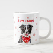 Border Collie Red Heart Bandana Christmas ジャンボコーヒーマグカップ (右)