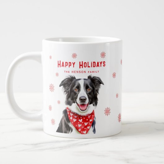 Border Collie Red Heart Bandana Christmas ジャンボコーヒーマグカップ (左)
