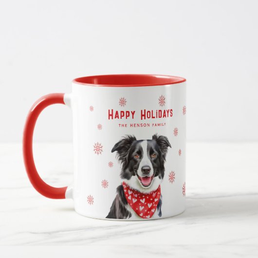 Border Collie Red Heart Bandana Christmas  マグカップ (左)