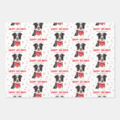 Border Collie Red Heart Bandana Christmas ラッピングペーパーシート (正面3)