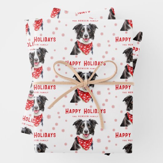 Border Collie Red Heart Bandana Christmas ラッピングペーパーシート (インサイチュ)