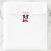 Border Collie Red Heart Bandana Christmas Photo ラウンドシール (バッグ)